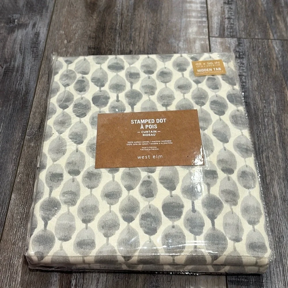 NIP West Elm Cotton Canvas Stamped Dot Hidden Tab Curtain Platnium Drape 48 X 96